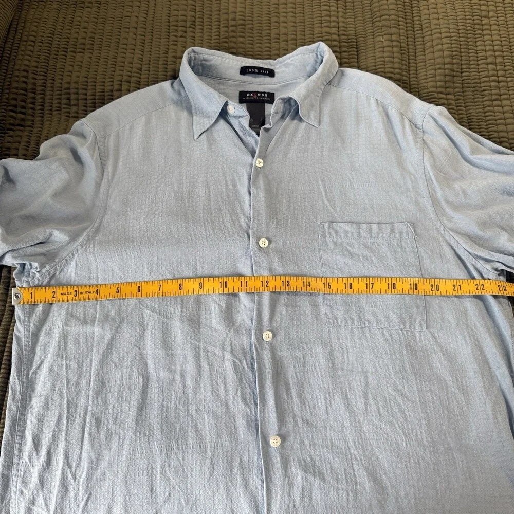 Axcess 100% Silk Shirt Mens Large Blue Stripe Short Sleeve  Button Up - Picture 9 of 10